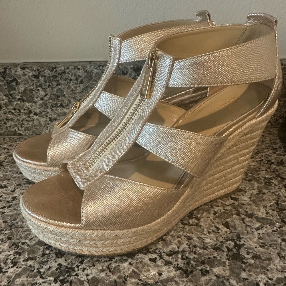 Michael Kors gold wedges
